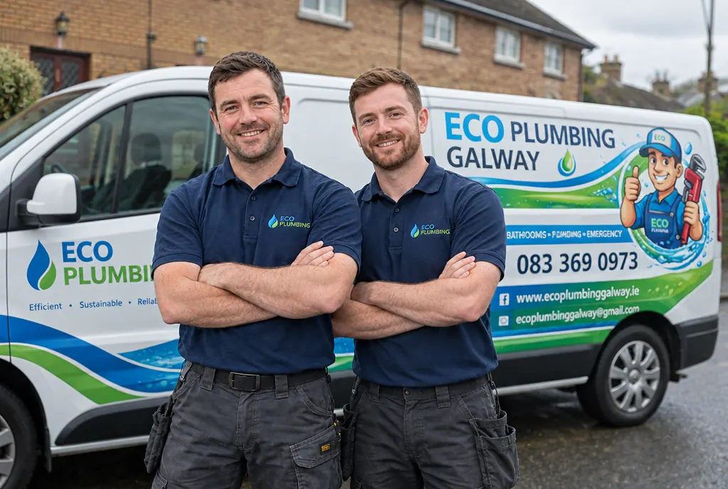 John and Dominic from Eco Plumbing Galway in front of their branded van